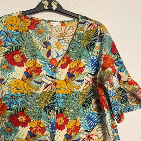 Mirror Image Top Floral Size 1X Tie Front Blouse Bell Sleeve - Picture 5 of 11